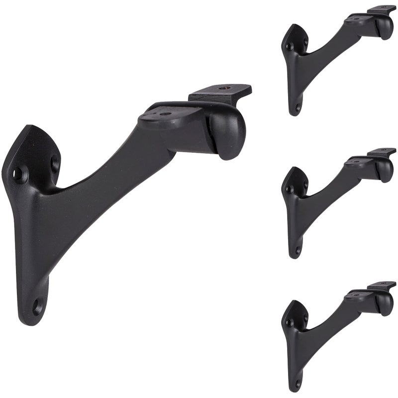 A29 Set of 4 Heavy Duty Metal Handrail Brackets - Cast Iron Hand Railing Brackets for Stairs - Black Powder Coat Steel Banister Support for Indoor, Outdoor Stairway Mounting Hardware Included - Image 1